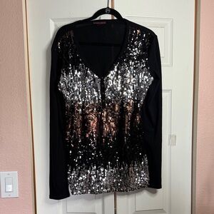 Rock and Roll Cowgirl Black and Silver Sequin Blouse size XL